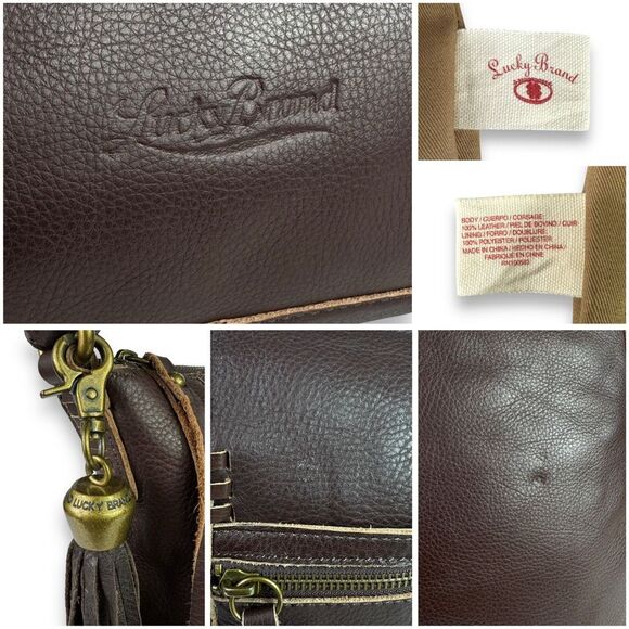 Lucky Brand Vintage Crossbody Hobo Shoulder Bag Tassels Brown Leather Western - Picture 8 of 14